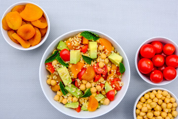 Healthy Vegetarian Lunch Bowl With Fruit and Vegetables