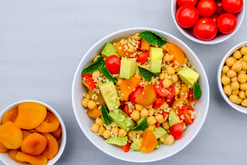 Healthy Vegetarian Lunch Bowl With Fruit and Vegetables