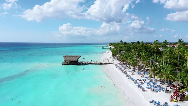 aerial beach view of a wonderful tropical exotic caribbean beach in La Romana, Dominican Republic