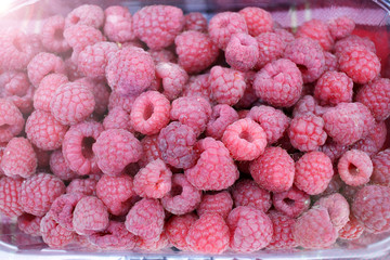 Raspberry. Raspberries background texture. Full frame of fruits. Vitamins and diet concept. Healthy eating. 