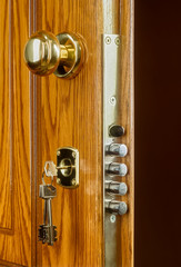 Quality front door of a home with a high-security lock system