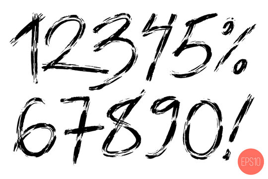 Vector set of calligraphic hand written numbers. Design elements, brush lettering.