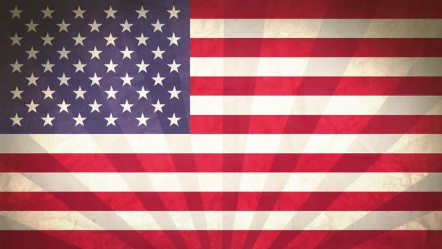 Flag Of United States Of America . Paper Texture, With Seamlessly Spinning Printed Like Sunrays. High-Quality, Detailed Animation. 4K, 60fps