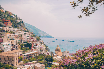 View of the town of Positano with flowers © travnikovstudio