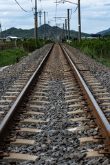 Fototapeta na wymiar straight rail way in rural area in Japan