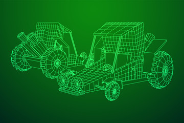 Off road dune buggy car. Terrain vehicle. Outdoor car racing, extreme sport oncept. Wireframe low poly mesh vector illustration