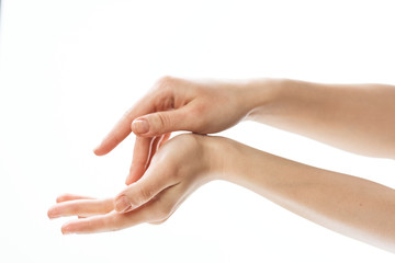 woman hands with manicure isolated on white