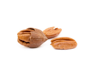 Fresh pecan nuts isolated on a white background