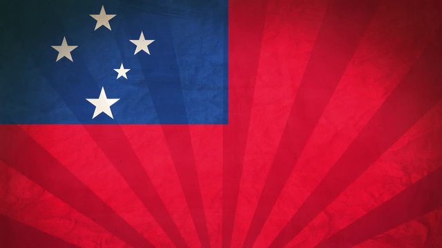 Flag Of Samoa . Paper Texture, With Seamlessly Spinning Printed Like Sunrays. High-Quality, Detailed Animation. 4K, 60fps