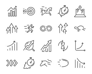 set of speed icons, such as fast, sending, accelerate, rising