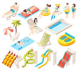 Aqua Park Isometric Icons Set