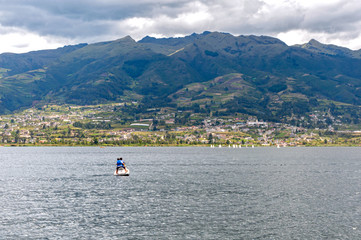 Jet ski in the San Pablo lake, Imbabura province, in Ecuador South America