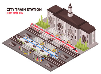 Isometric Train Station Composition