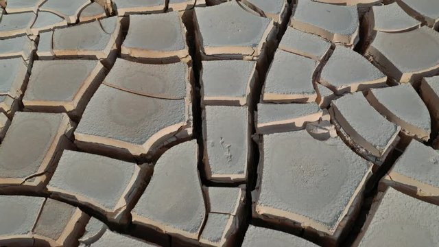 Desert. Aerial view of a beautiful cracks in the ground. texture, deep crack. Effects of heat and drought. effects of global warming. cracked desert landscape (no color grading video)