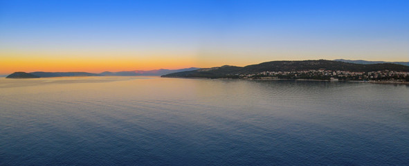 Beautiful morning panorama of Adriatic sea near Split, Croatia. A panoramic view at dawn of a...
