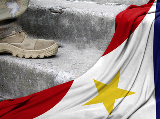 Military concept on the background of the flag of Saba