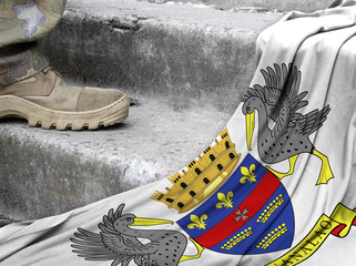 Military concept on the background of the flag of Saint Barthelemy