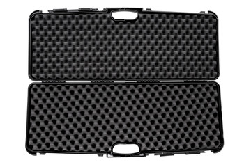 black plastic case for gun isolated on white back