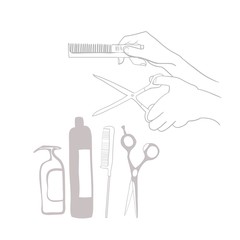 Set of graphic pictures for hairdressing advertisements, hairdresser hands, vector image