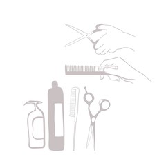 Set of graphic pictures for hairdressing advertisements, hairdresser hands, vector image
