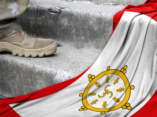 Military concept on the background of the flag of Sikkim