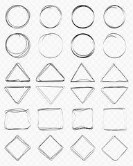 Vector circular Pyramid doodle round circles for notice Note design element. Pencil or pen graphite bubble or ball draft illustration. Or diamond, triangle and square