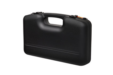 black plastic case for gun isolated on white back