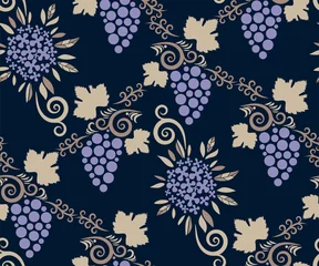 Tuinposter Vector ornamental vine grapes decorative background. Ethnic seamless pattern ornament. Vector pattern © Artmirei
