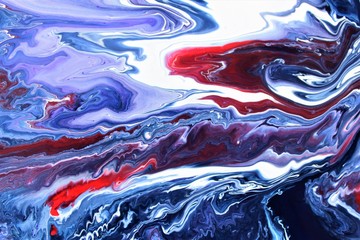 Abstract red-white-blue background with mixed paint. Acrylic texture with marble pattern. Mixing...