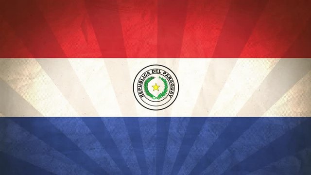 Flag Of Paraguay . Paper Texture, With Seamlessly Spinning Printed Like Sunrays. High-Quality, Detailed Animation. 4K, 60fps
