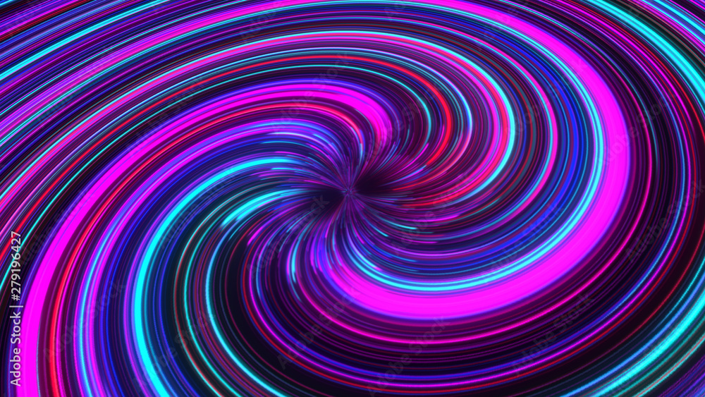 Wall mural 3d rendering, science fiction background of glowing particles with depth and bokeh line and square p