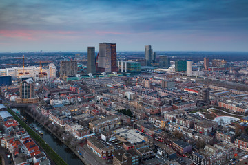 Fototapeta premium aerial view on the city centre of The Hague just after sunset