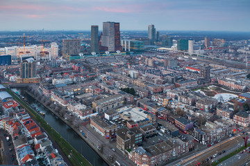 aerial view on the city centre of The Hague just after sunset
