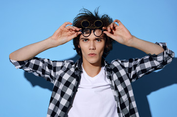 young boy with binoculars