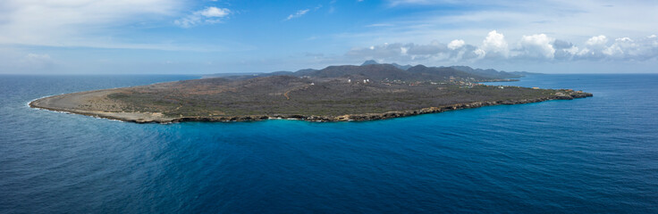 Fototapeta na wymiar Aerial view over area Watamula with coastline and turquoise water - Curaçao/Caribbean /Dutch Antilles