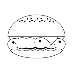 Fast food hamburger with cheese in black and white