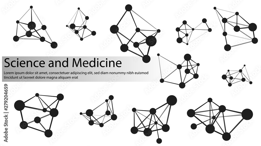 Poster Set molecule vector icon. Connection structure. EPS 10.