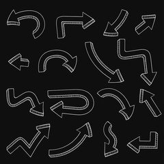 White arrows on black background. Hand drawn doodle