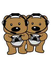 2 freunde nerd teddy gamer controller geek konsole spielen spiele games zocken süßer kleiner bär bärchen kuscheltier grizzly spielzeug baby kind niedlich clipart comic cartoon design
