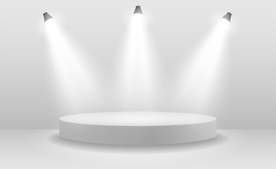 empty podium on stage with spotlights