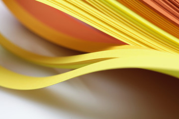 Abstract Yellow color wave curl strip paper background. Template for prints, posters, cards.