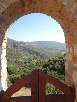 View through an arch near Megali Panagia