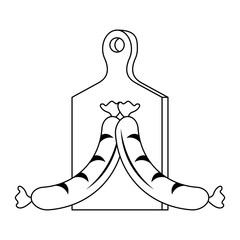 Tasty barbecue grilled food cartoon in black and white