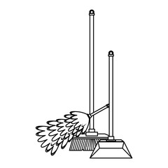 Set of cleaning equipment and products in black and white