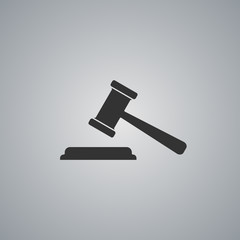 Judge gavel black flat icon on grey background. Vector illustration.