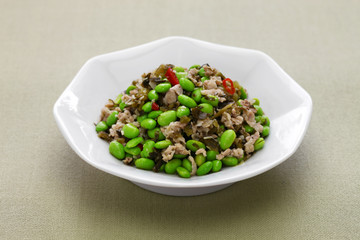 xue cai mao dou, stir fried edamame and snow vegetables, chinese cuisine