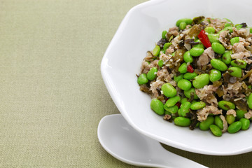 xue cai mao dou, stir fried edamame and snow vegetables, chinese cuisine