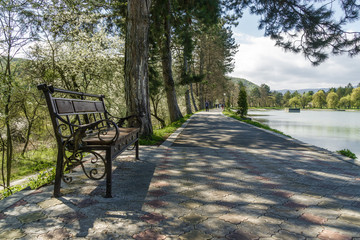 Naklejka premium Sunny spring view of Nalchik, capital of Kabardino-Balkaria, Russian Federation.