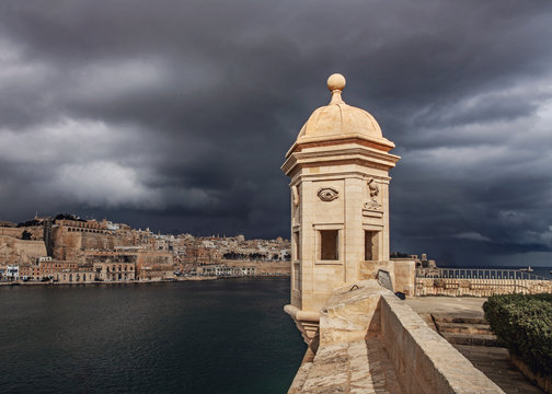 The Guardiola Tower stands watch over the harbor of Valleta, Malta.