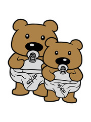 2 bär baby brüder freunde team paar teddy schnuller windel stehender süßer kleiner bärchen kuscheltier grizzly spielzeug kind niedlich clipart comic cartoon design